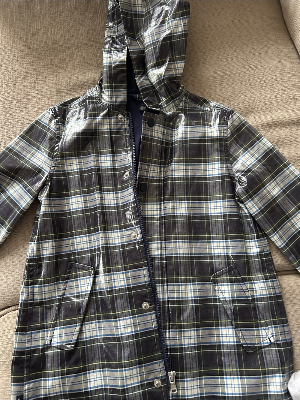 Polo by Ralph Lauren Kids Plaid Hooded Raincoat - Navy, Green, White